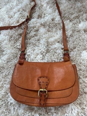 Noonday Collection Cognac Leather Crossbody Bag with Buckle